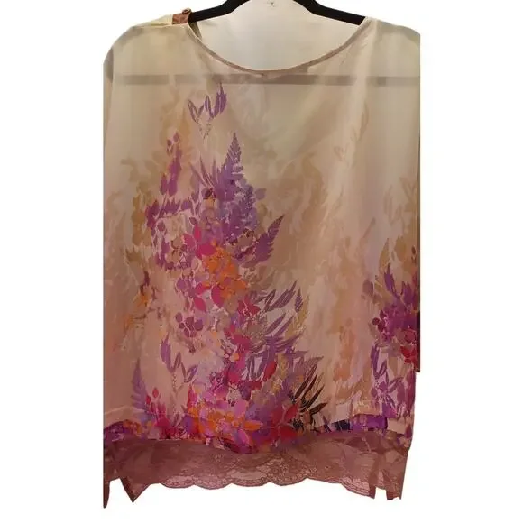 NY Collection Floral Blouse Embellished Beaded V-Neck Top Women's XL Fairy Boho - Picture 2 of 10